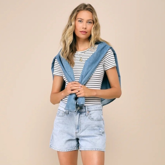 LULU’S Kinship Black And White Striped Ribbed Bodysuit - Picture 1 of 4